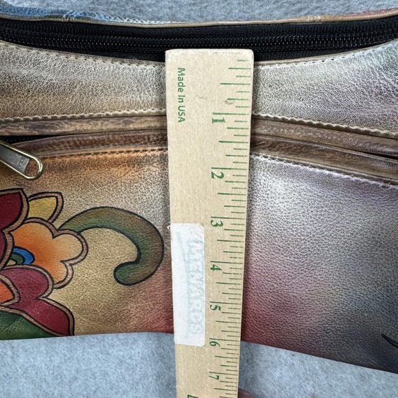 Anuschka Purse Womens Brown Floral Lotus Hand Painted Leather Shoulder Bag - Picture 13 of 13